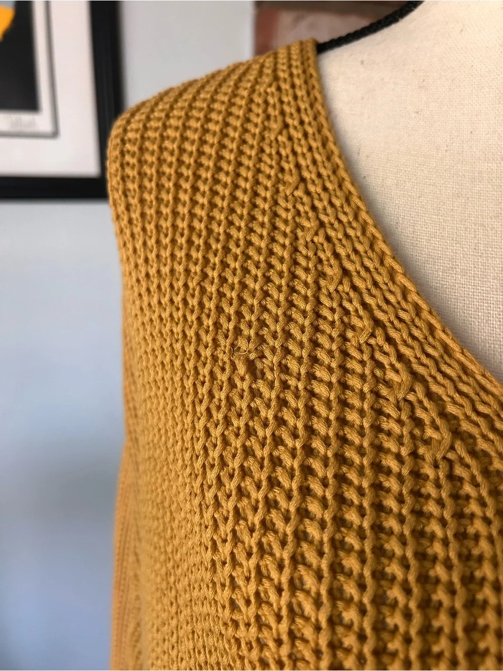 Jenni Kayne Fisherman Organic Cotton V-Neck Sweater in Mustard Yellow Sz M